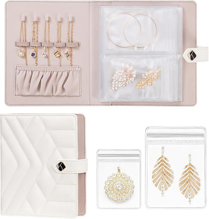Homde Women Travel Jewelry Box: Traveling Organizer for Ring Necklace Bracelet - Storage Book with Plastic Pouches - Christmas Gifts for Friend Sister Mother