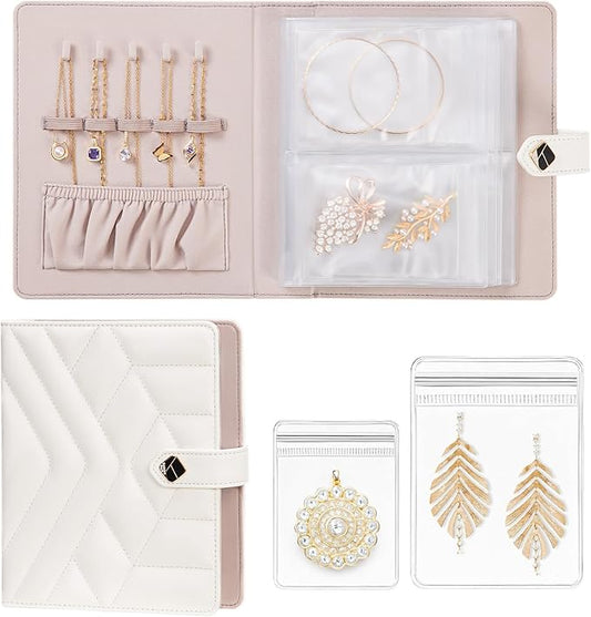Homde Women Travel Jewelry Box: Traveling Organizer for Ring Necklace Bracelet - Storage Book with Plastic Pouches - Christmas Gifts for Friend Sister Mother