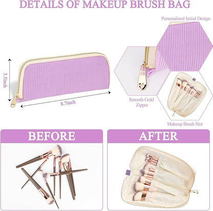 Personalized Initial Makeup Bag Trendy Stuff Corduroy Cosmetic Bag Travel Toiletry Bag for Women, Christmas/Thanksgiving/Halloween Gifts Makeup Organizer Case for Teen Girls Mom Girlfriend Wife.