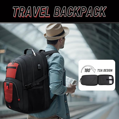 Z-MGKISS Big Travel Backpack, Large Laptop Backpack, TSA Approved Bag 50L, Anti-Theft Water Resistant Computer Daypack 17.3 Inch, Red