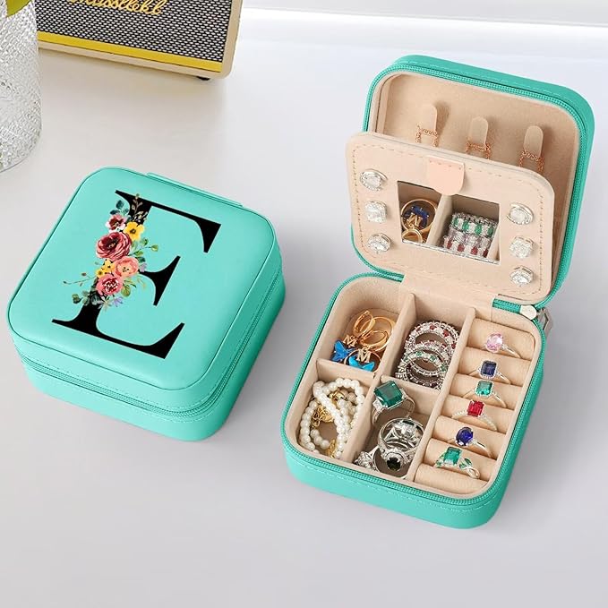 Parima Bridesmaid Gifts for Wedding Day - Bridesmaid Proposal Gifts Bridal Shower Gift Bride To Be Maid Of Honor Matron Of Honor Bachelorette Gifts for Bride Jewelry Box - Letter E, Blue