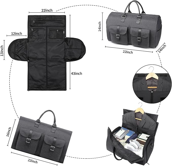 seyfocnia Convertible Travel Garment Bag,Carry on Garment Duffel Bag for Men Women - 2 in 1 Hanging Suitcase Suit Business Travel Bag
