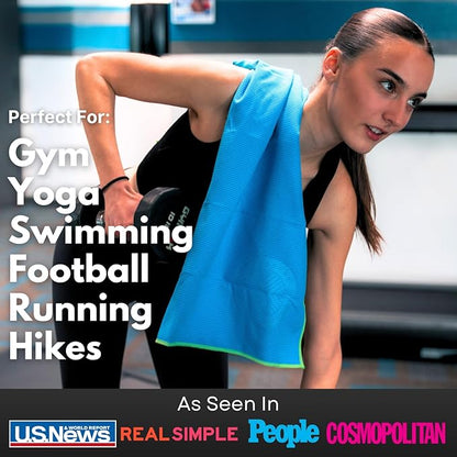 ECCOSOPHY Microfiber Beach Towel – Quick Dry Gym Towel, Highly Absorbent with Ribbed Texture, Lightweight – Ideal for Travel, Pool, Yoga, Fitness & Outdoor Adventures – 71x35 Azure