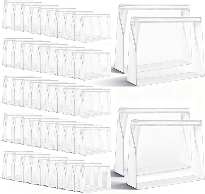 100pcs Small Clear Makeup Bag 7.9"× 5.9"× 2" Reusable Plastic Zipper Pouches Mini Clear Zipper Pouch Travel Plastic Cosmetic Organizer Transparent Waterproof for Toiletries Swimsuit Bikini Bathing