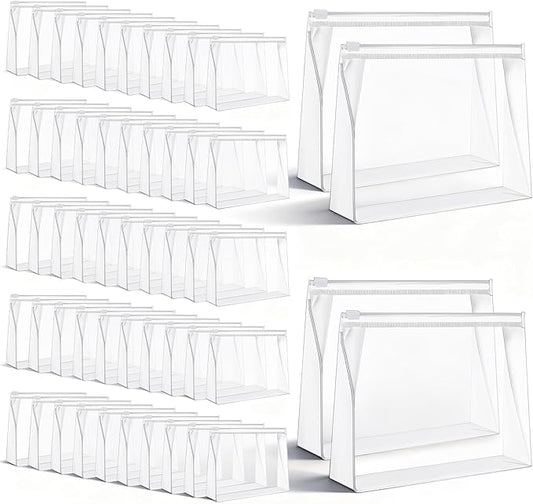 100pcs Small Clear Makeup Bag 7.9"× 5.9"× 2" Reusable Plastic Zipper Pouches Mini Clear Zipper Pouch Travel Plastic Cosmetic Organizer Transparent Waterproof for Toiletries Swimsuit Bikini Bathing