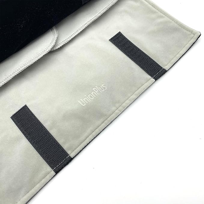 UnionPlus Velvet Travel Jewelry Case Roll Bag Organizer for Necklace Bracelet Earrings Ring, 6 PVC Pockets, Black+ Grey Upgrade Version