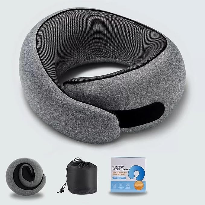 Neck Travel Pillow,360° Memory Foam Neck Pillow,Portable and Storable Pillows, Comfortable Breathable Ergonomic Design for Travel, Car Rides, Home and Offices Use (Dark Gray)