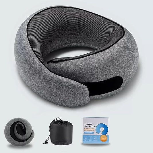 Neck Travel Pillow,360° Memory Foam Neck Pillow,Portable and Storable Pillows, Comfortable Breathable Ergonomic Design for Travel, Car Rides, Home and Offices Use (Dark Gray)