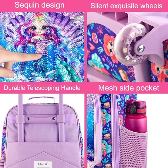 Kids Luggage for Girls, Cute Mermaid Rolling Suitcase Wheels for Children Toddler