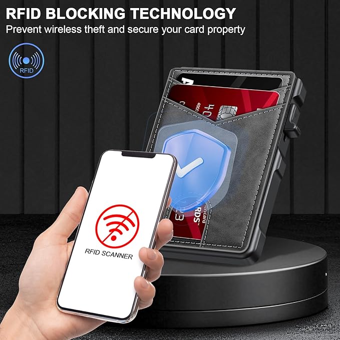 Airtag Wallet for Men, Mens Smart Wallet for Air Tag RFID Blocking, Minimalist Bifold Pop Up Aluminum Credit Card Case Holder 12+ Cards with ID Window, Gift for Men, No Airtag Included, Gray