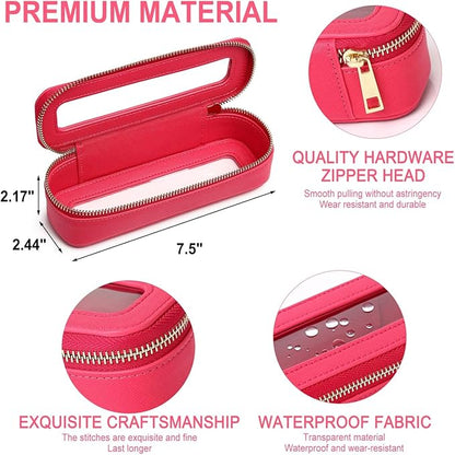 Pinkmik Travel Clear Makeup Bag with Brush Bag Portable Cosmetic Bag Case Transparent Toiletry Bag Cosmetic Organizer Storage Bag for Wome (X/Fuxia, L+SLIM)