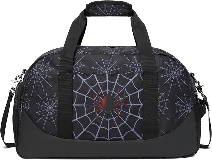 JIANYA Kids Overnight Duffle Bag Spider Sports Gym Bag with Shoe Compartment & Wet Pocket, Carry On Weekender Travel Bag, Black