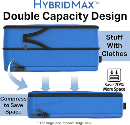 4-Piece Luxury Compression Packing Cubes & Bags for Travel – Maximize Space in Luggage with HybridMax Double-Capacity Design, 50 Luggage Tags, Patented Suitcase Organizer Bags, Lifetime Satisfaction