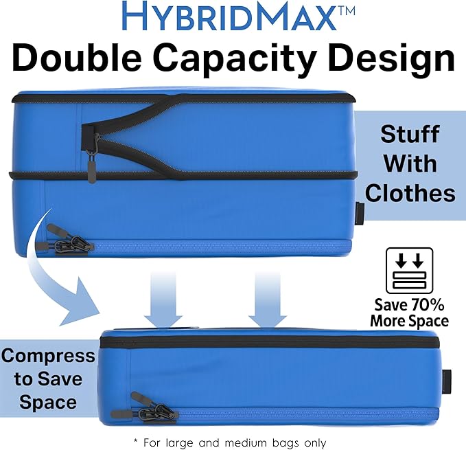 8-Piece Luxury Compression Packing Cubes & Bags for Travel – Maximize Space in Luggage with HybridMax Double-Capacity Design, 50 Luggage Tags, Deluxe Set, Lifetime Satisfaction Suitcase Organizer Bags