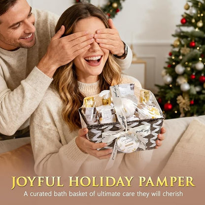 Christmas Birthday Gifts for Women, Vanilla Coconut Relaxing Spa Gift Baskets for Women Self Care Package Bath Gift Set, Home Bath and Body Kit Pampering Gifts for Womens Mom Her Friends Sister Wife