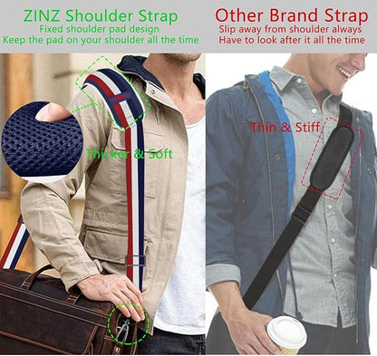 ZINZ 79 inch Shoulder Strap, Extra-thick Fixed Cushion Pad and Dual Clasps Universal Replacement Strap with Metal Swivel Hooks for Laptop Bags, Luggage Bags, Camera, Crossbody(Stripes-BuWRd)