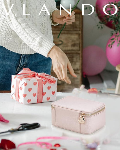 Vlando Gifts for Women, Jewelry Box with 8 Velvet Jewelry Bags Travel Jewelry Case for Women Girls Jewelry Organizer Necklace Rings Earrings Bags Gift Ideas for Birthday Bride (Pink)