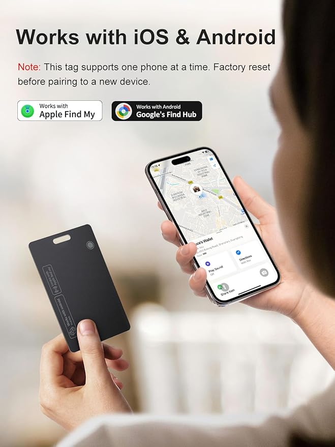 Tracking Card for Apple & Android, Credit Card Tracker for Wallet Works with Apple Find My & Google's Find Hub, Rechargeable Find My Wallet Card for Luggage, Passport, Purse, Bags