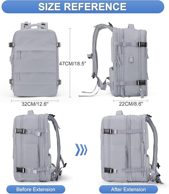 Expandable Backpack For Traveling On Airplane Carry On Backpack Flight Approved Personal Item Travel Backpack For Women Men Airline Approved Gym Bag With Shoe Compartment Travel Weekender Bag