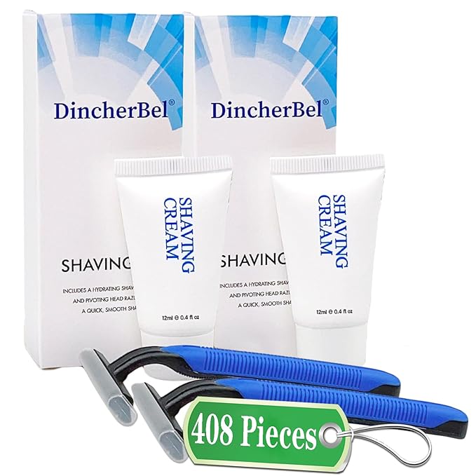Shave Kit in Bulk, Smooth Shave Disposable Razor and Cream(12g), Individually Wrapped Toiletries Amenities for Hotel, Airbnb, Homeless, Shelter, Camping and Travel (408 Pack)