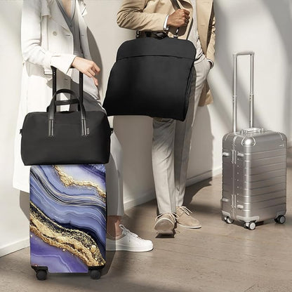 FOREVER QUEEN Luxury Golden Purple Marble Luggage Cover Suitcase Protector Suitcase Cover Anti-Scratch,Stretchable Bag Cover Washable Durable Polyester