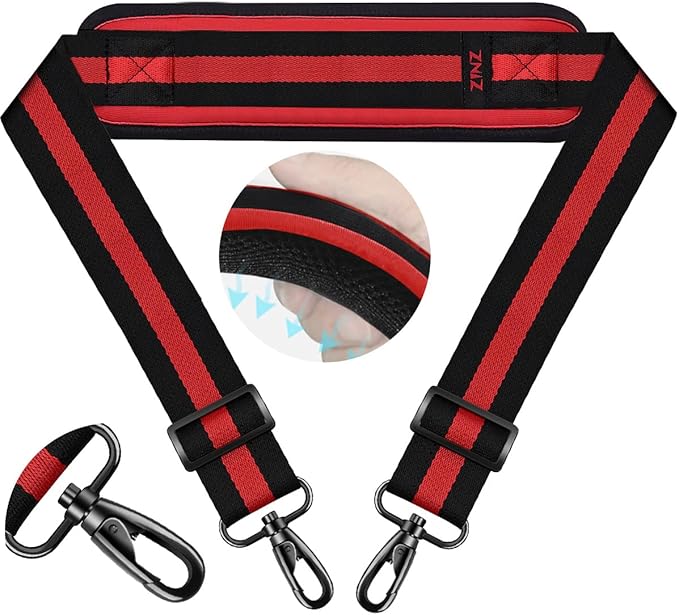 ZINZ 74" Shoulder Strap with Fixed Pad and Dual Balanced Buckles，Black-Red-Black Stripe