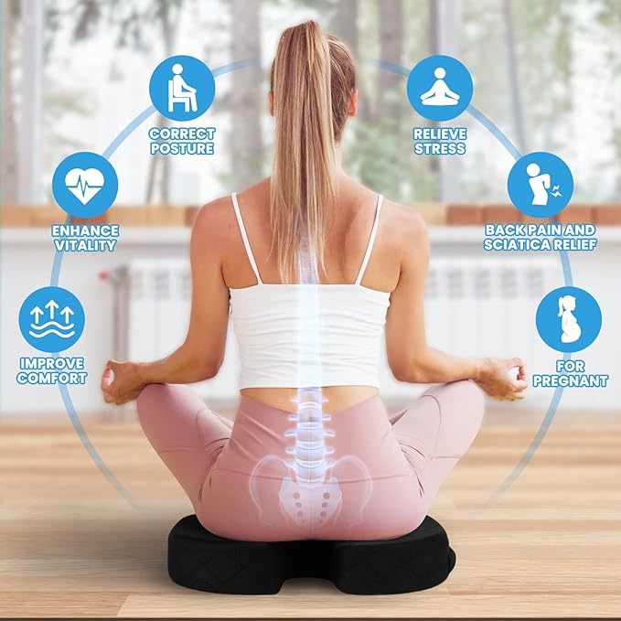 TushGuard Seat Cushion - Cushion for Office Chair, Car Seat, Airplane, Bleacher - Sciatica & Coccyx Pain Relief Desk Chair Cushion for Long Sitting Office Workers, Car Drivers(Black, XX-Large)