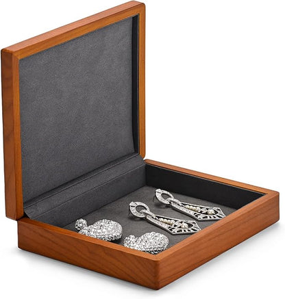 Oirlv Solid Wood Ring Jewelry Box Organizer Earrings Jewelry Drawer Organizer Tray with Lid (Grey Flat Box)