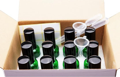 YIZHAO Green Glass Spray Bottles 2oz, with Small Fine Mist Spray, Metal Cap, Refillable for Essential Oil,Travel,Cleaning,Perfume,Aromatherapy,Makeup – 12 Pcs