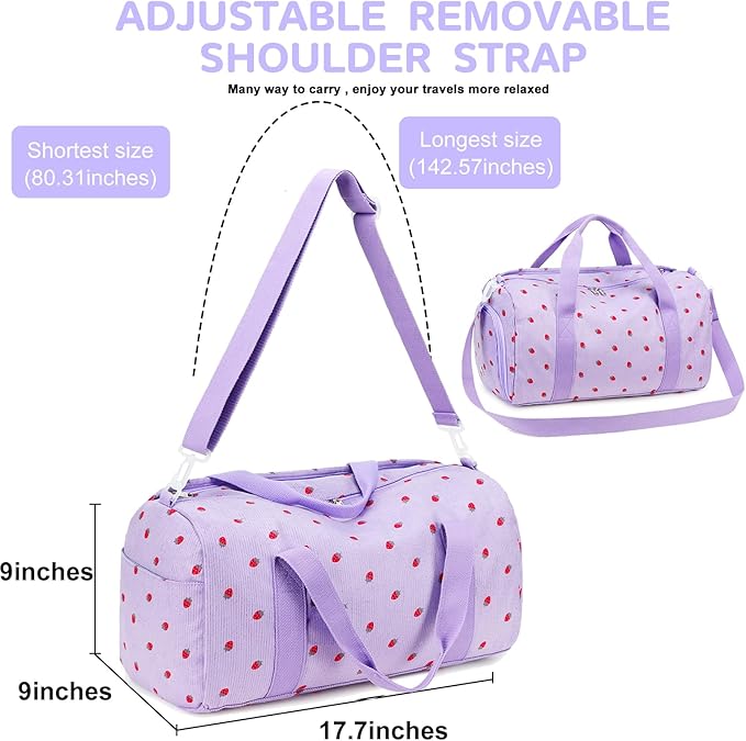 BLUBOON Duffle Bag Girls Kids Cute Gym Bag with Shoes Compartment & Wet Separation Waterproof Sports Overnight Travel Bag
