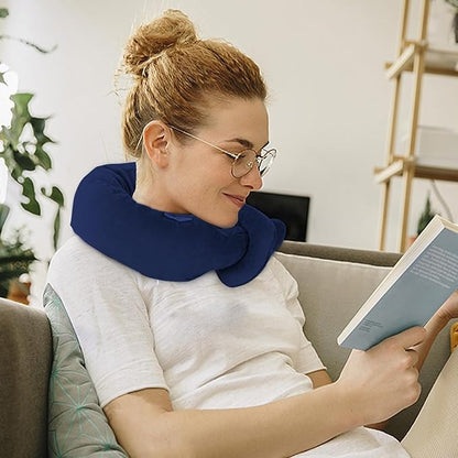 Neck Pillow,Wireless Travel Pillow for Airplanes,Neck Wrap Vibration Massaging Soft Touch Breathable Head Support for Office Sofa Air Plane(Blue)