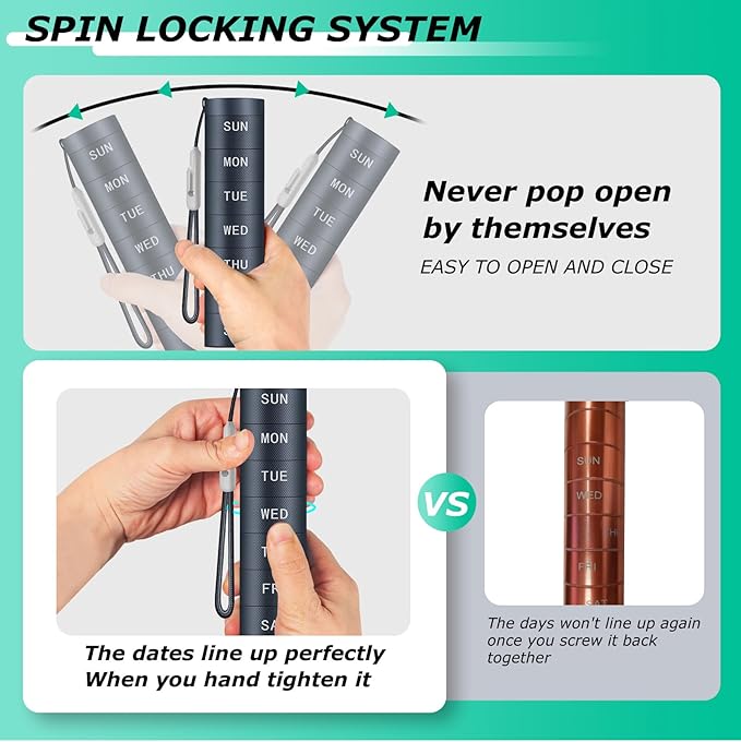 Aluminium Travel Pill Organizer,Weekly Metal Pill Case,Pill Holder, Moisture Proof Waterproof Daily Pill Box 7 Day, Large Pill Container to Hold Vitamins,Medication,Supplements 【Navy Blue Knurling】