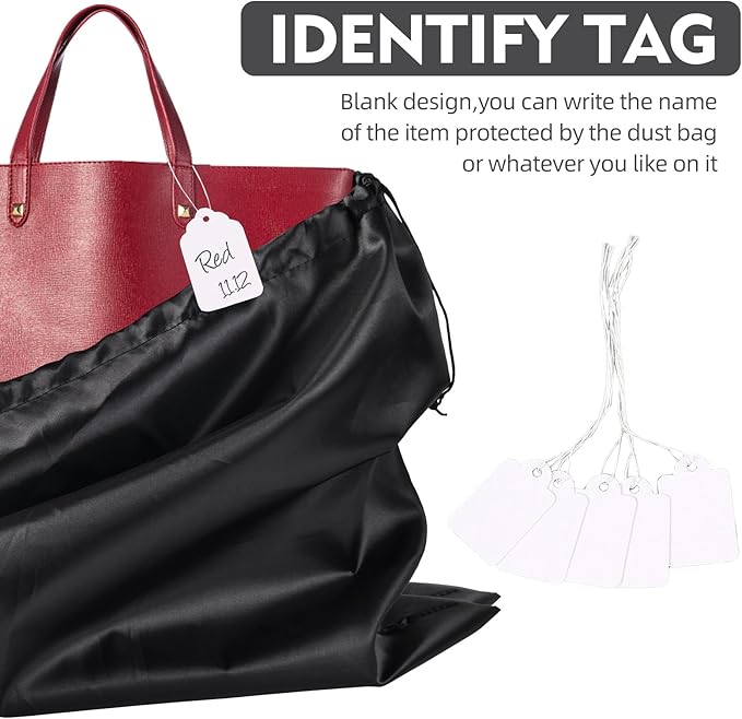 10 Pack Purse Dust Bags Large Silk Drawstring Dust Bag Cover for Handbag Shoe Storage(Black, M-19.6 × 15.7 in)