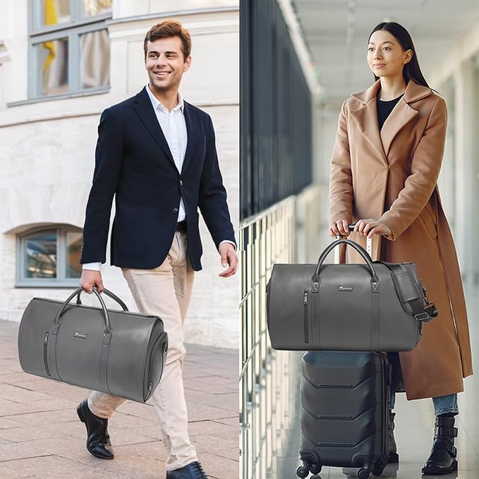 Leather Garment Bag for Travel, Modoker Carry On Suit Carrier Travel Bag with Shoulder Strap - Ideal for Business Trips and Weekend Getaways - The Garment Duffel Bag for Traveling Men Women