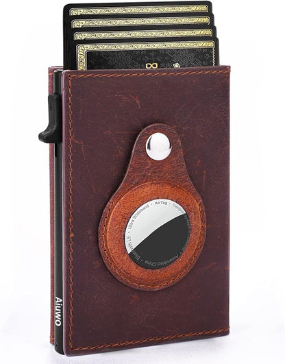 Aiuwo Airtag Wallet for Men,Mens Wallet Card Holder,Smart,Slim,Minimalist Wallet,Credit Cards Holder RFID Blocking Wallet (Airtag Wallet, Crazy Horse Brown)