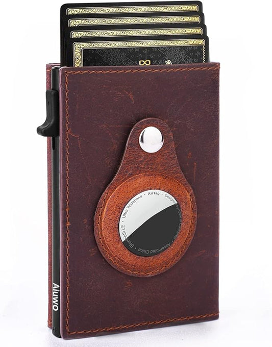 Aiuwo Airtag Wallet for Men,Mens Wallet Card Holder,Smart,Slim,Minimalist Wallet,Credit Cards Holder RFID Blocking Wallet (Airtag Wallet, Crazy Horse Brown)