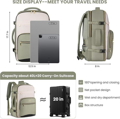 YAMTION 40L Large Travel Backpack for Women,Carry On Luggage with 4 Packing Cubes, Airline Approved Weekender Backpacks for Personal Items fits 17 Inch Laptop