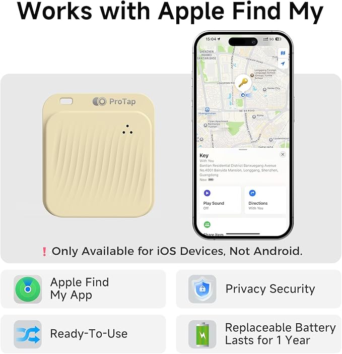 4 Pack Air Tracker Tags (iOS Only), Bluetooth Tracker for Apple Find My App, Replaceable Battery, Item Finders and Locator Smart Tag for Keys, Bags, Luggage, Wallet- Khaki