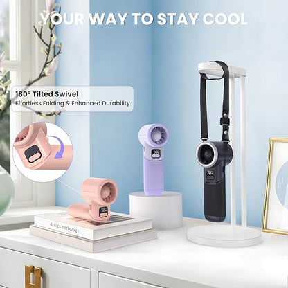 Portable Handheld Fan - 5000mAh Rechargeable Battery, 19Hrs Cooling Max, 5 Speed, 11000RPM High-Power Motor, 3-IN-1 Personal Mini Fan with Neck Strap for Women Men Travel/Camping/Outdoor - Black