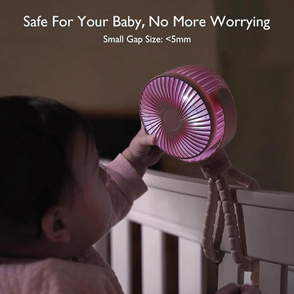 Momcozy Portable Stroller Fan, 8000mAh, 27H Ultra-long Battery Life, Detachable 4 Speed 360°Rotate, LED Night Light with 2 Modes, USB Rechargeable Handheld Cooling Fan for Travel, Car Seat, Bedroom