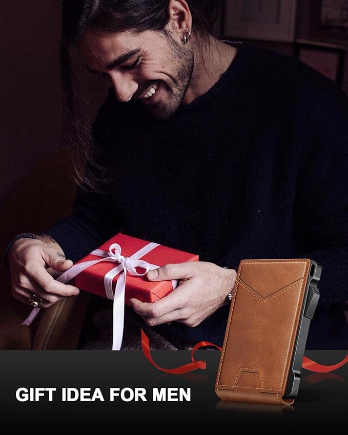 Wallet for Men RFID Wallet with 2 ID Windows & Money Clip, Slim Pop Up Card Holder for 10-12 Cards, Bifold Minimalist Smart Wallet for Front Pocket, Compact Metal Credit Card Holder, Gifts for Men