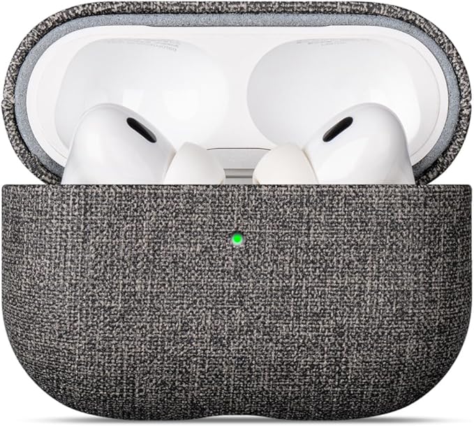 LOPIE for AirPods Pro 2nd Generation Case (Not for 3rd Gen) - Canvas Style Vegan Leather - Protective Hard Shell Cover for Men/Women - Handmade for AirPods Pro 2 Case Cover - Gray