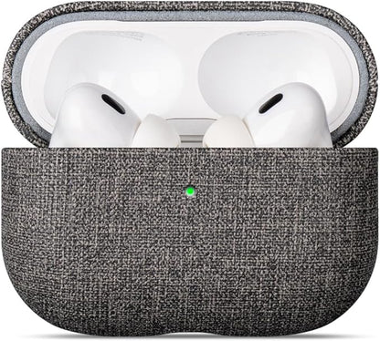 LOPIE for AirPods Pro 2nd Generation Case (Not for 3rd Gen) - Canvas Style Vegan Leather - Protective Hard Shell Cover for Men/Women - Handmade for AirPods Pro 2 Case Cover - Gray
