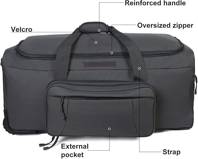 Heavy-Duty X-Large Military Tactical Wheeled Rolling Duffel Trolley Bag For Deployment Traveling Camping Sporting
