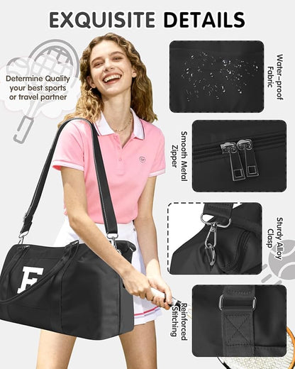 Initial Travel Duffel Bag Sports Gym Bag for Boys Teen Birthday Gifts,Black Personalized Weekender Bag Carry On Tote Bags for Men,Waterproof Overnight Luggage Bag Airplane Travel Essentials(Letter F)