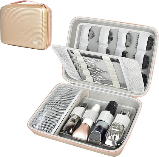 Boobowl Hard Travel Case for Hair Clippers, Hair Cutting Barber Supplies Organizer Bag, Trimmer Storage Holder for Ufree/for Wahl/for Andis Men Razor Guard Grooming Kits -Gold