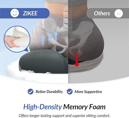 ZIKEE Ergonomic Seat Cushion with Thigh Relief Slope, Office Chair Cushion with Premium Memory Foam for Car, Home, U-Shaped Design Alleviates Hip, Tailbone Pain, Anti-Slip Sciatica Pain Relief (Gray)