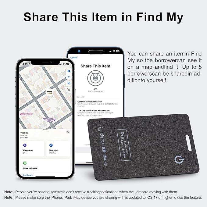 [Apple MFi Certified] LBPRT Air-Tag Card Rechargeable Wallet Tracker Thin 1.6mm 2 Pack, Smart Locator Work with Apple Find My (iOS Only, Android not Supported), Item Finder for Luggage Suitcase Bags.