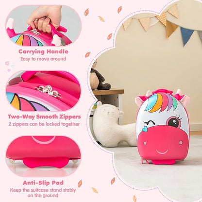 Goplus Kids Luggage, 16’’ Carry on Suitcase with LED Wheels, Waterproof Hard Shell, Lightweight Rolling Luggage for Travel, Birthday Christmas Gifts for Toddlers, Children, Boys, Girls (Pink)