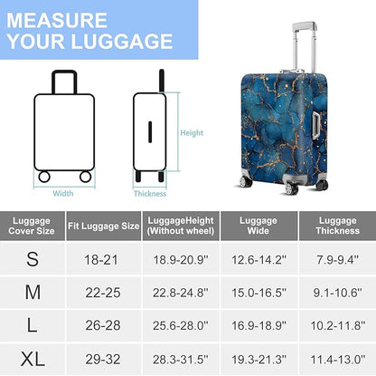 FOREVER QUEEN Blue Gold Luxury Marble Luggage Cover Suitcase Protector Suitcase Cover Anti-Scratch,Stretchable Bag Cover Washable Durable Polyester